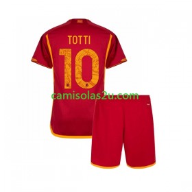 Camisolas de futebol AS Roma Totti 10 Criança Equipamento Principal 2023/24 Manga Curta